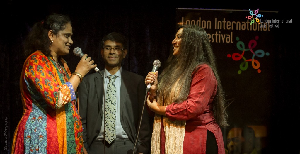 Ashanti Omkar with LIAF Directors Jyotsna Srikanth and Srikanth Sharma at the curtain raiser that happened at Jazz Cafe on October 8.